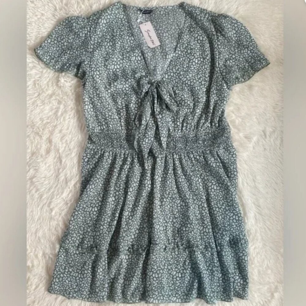 Simplee Plus 3XL Women's Spring Dress in Green & White Pattern NWT